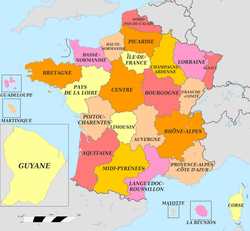 Map Carte des Anciennes Regions 2015